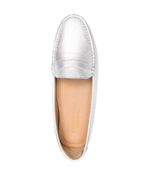 Scarosso White Ashley Leather Penny Loafers