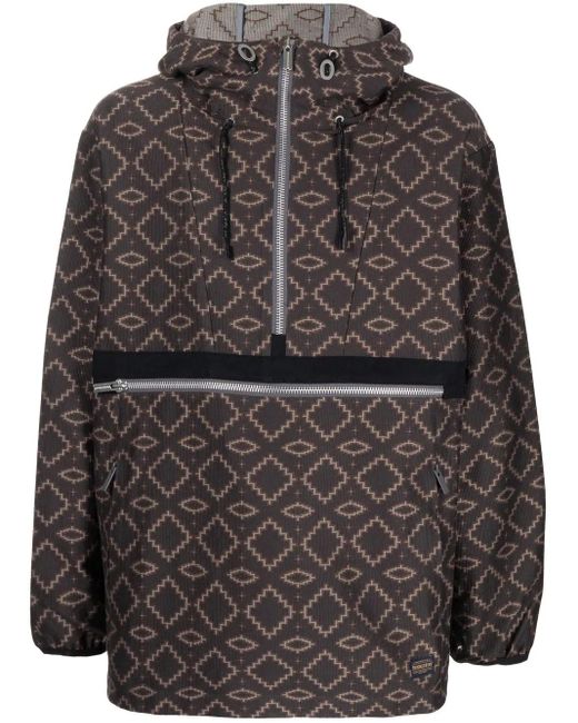 White Mountaineering Black Geometric Pattern Half-Zipped Jacket for men