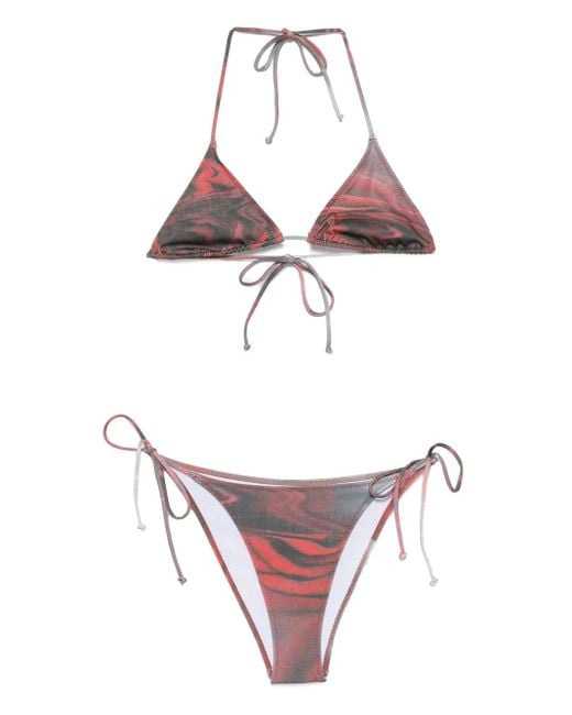 Jean Paul Gaultier White Blurry Roses Triangle Bikini