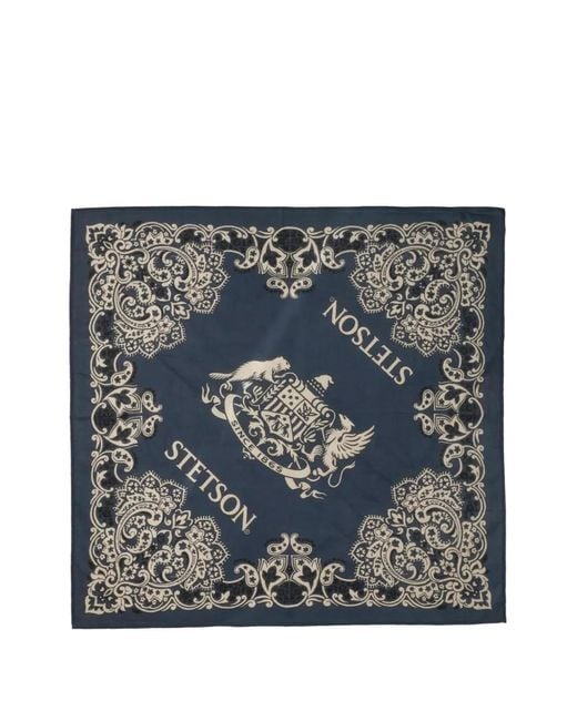 Stetson Blue Paisley-Print Logo-Print Scarf