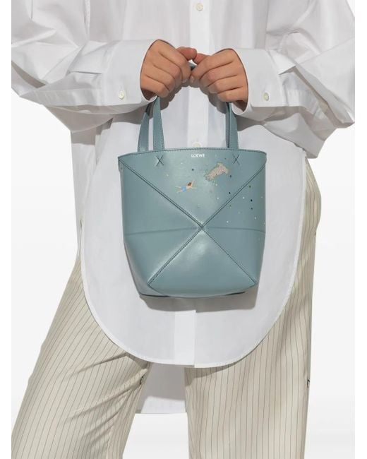 Loewe X Suna Fujita Mini Puzzle Fold Squid Tote Bag in Blue