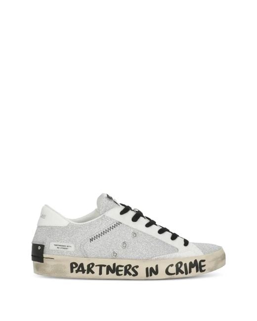 Crime London White Distressed Glitter-Detail Sneakers
