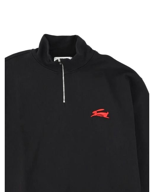MSGM Black Quarter-Zip Rabbit Sweatshirt for men