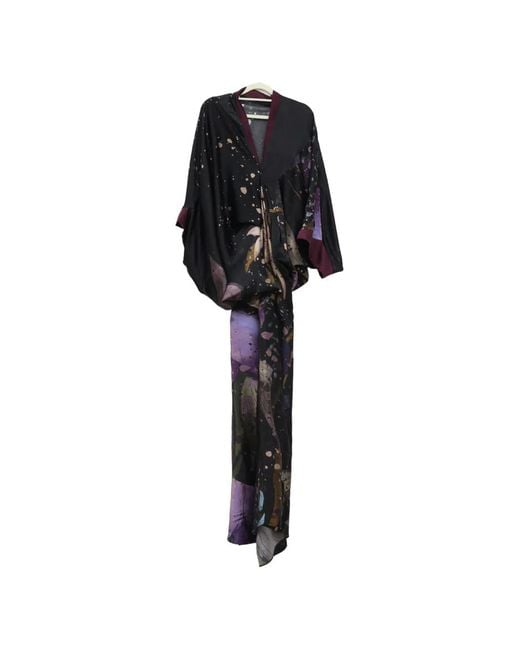 YANGKEHAN Black Maxi Floral-Print Silk Dress