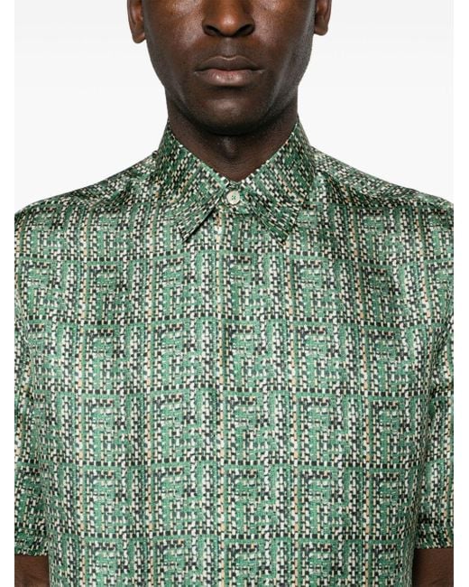 Chemise en soie à imprimé abstrait Fendi pour homme en coloris Green