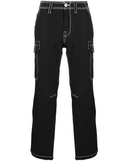 True Religion Black Contrast-stitching Straight-leg Trousers for men