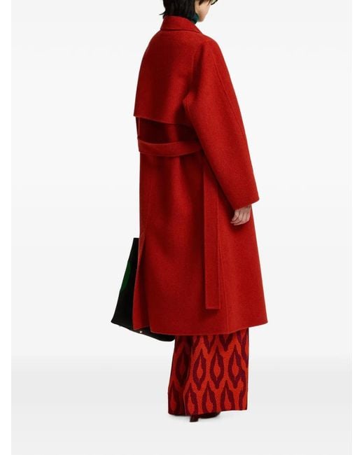 Essentiel Antwerp Red Belted Notched-Lapels Coat