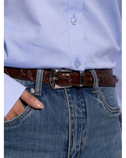 Gestuz White Gzsuva Croc-Effect Leather Belt
