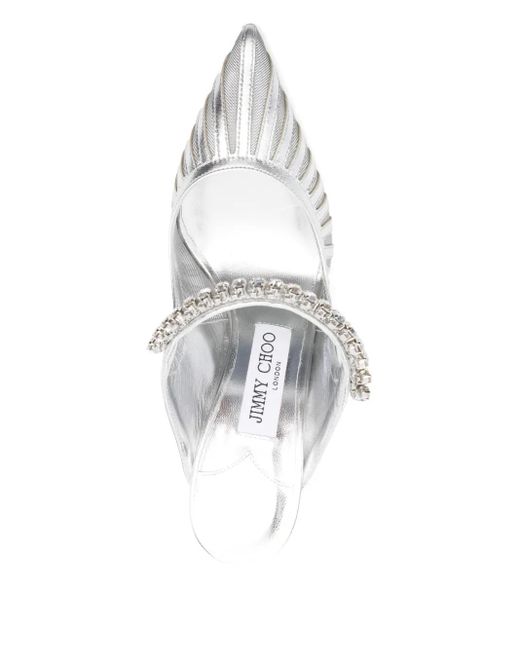 Jimmy Choo 100 Mm Bing Muiltjes Verfraaid Met Kristallen in het White
