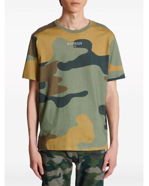 Camiseta con motivo militar Balmain de hombre de color Green