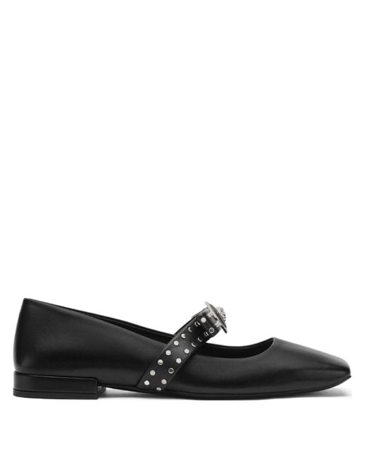 Versace Black Gianni Ribbon Leather Ballerina Shoes