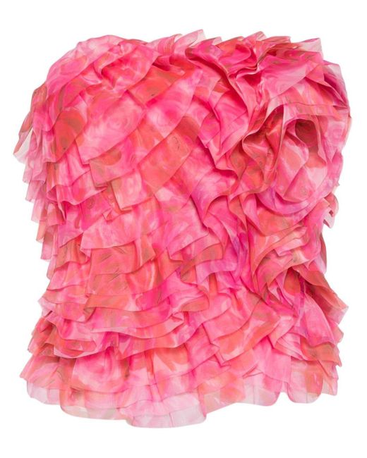 Aje. Pink Charmed Ruffled Strapless Top