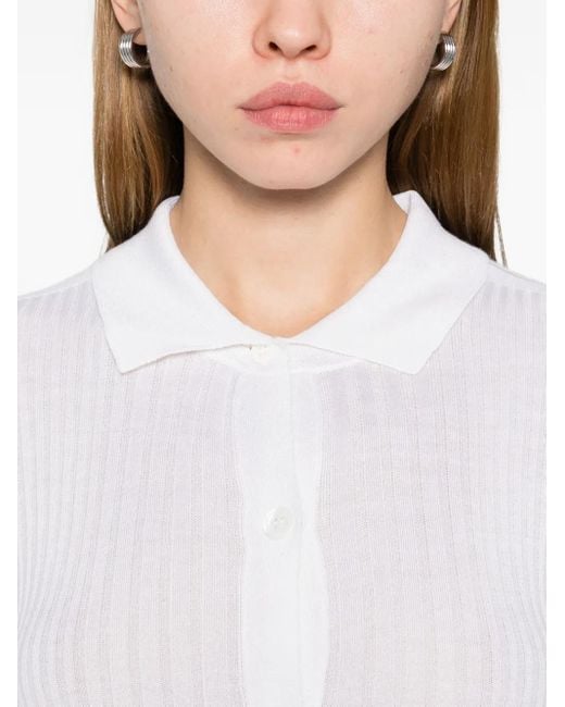 Peserico White Ribbed Collared Top