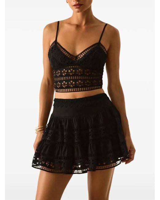 Charo Ruiz Black Lea Lace-Trimmed Tiered Mini Skirt