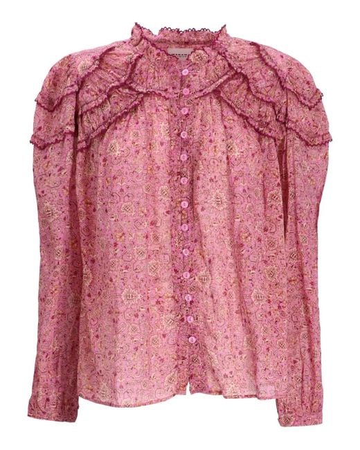 Isabel Marant Pink Ruffled-Detail Printed Blouse