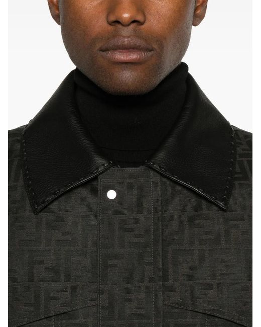 Fendi Black Ff-Jacquard Waxed Coat for men