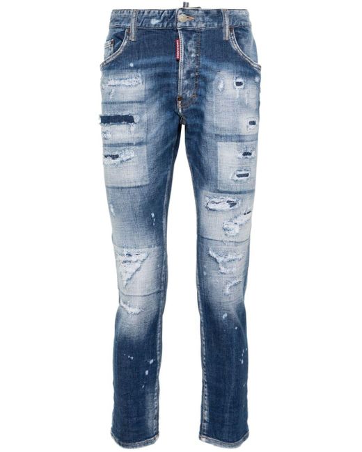 DSquared² Halbhohe Tapered-Jeans im Distressed-Look in Blue für Herren