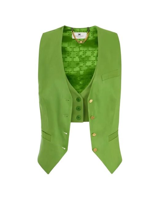 Elisabetta Franchi Green Asymmetric Double-Layered Waistcoat