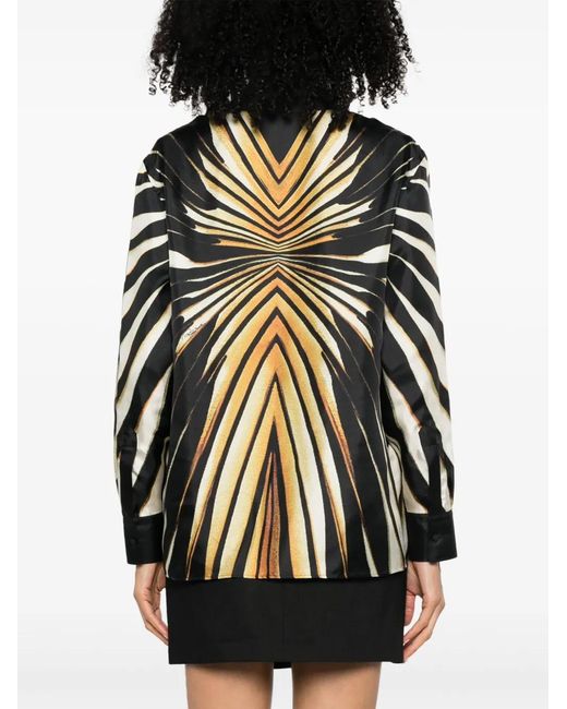 Roberto Cavalli Black Abstract-Pattern Print Silk Shirt