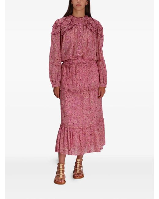Isabel Marant Pink Ruffled-Detail Printed Blouse