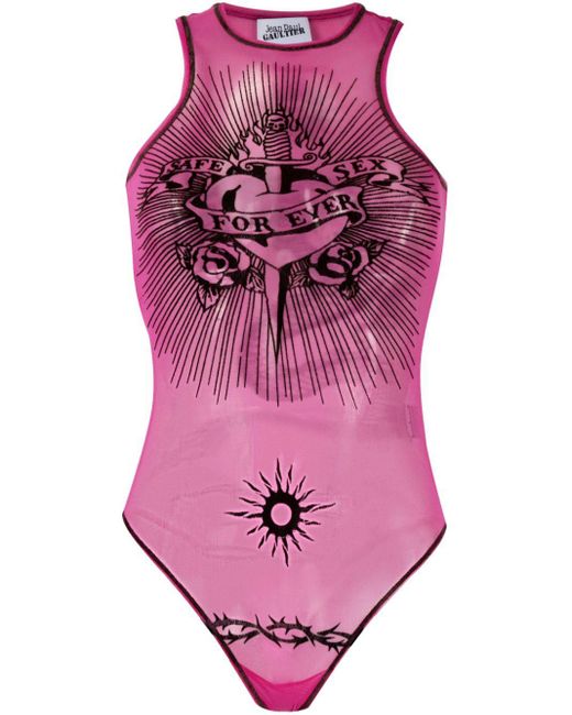 Jean Paul Gaultier Pink Flocked Tulle Bodysuit