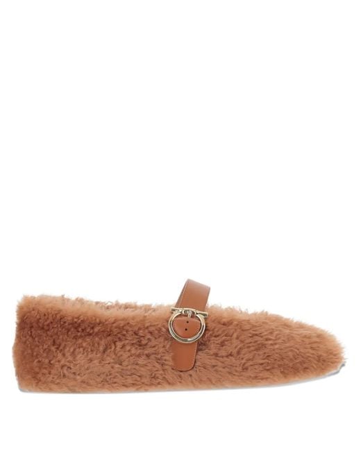 Ferragamo Brown Ballerinas aus Shearling
