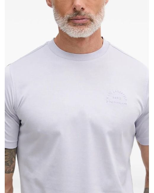 Karl Lagerfeld White Logo-Embroidered Cotton T-Shirt for men