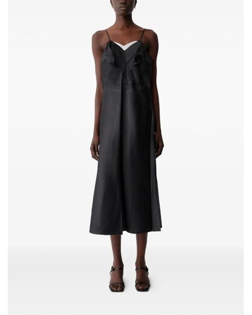 Calvin Klein Black Satin-Finish Spaghetti-Strap Dress
