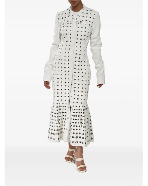 Off-White c/o Virgil Abloh White Eyelet-Embellished Belted Midi Dress