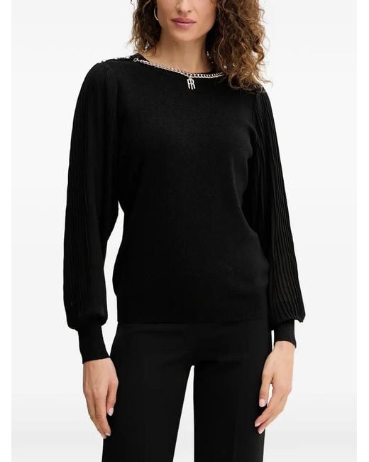 Fracomina Black Pleated Sleeves Chain Knitwear