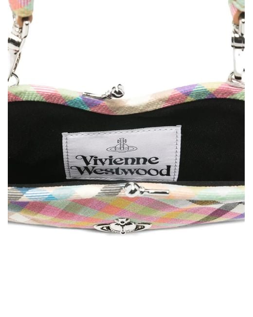 Vivienne Westwood White Belle Heart Checked Tote Bag