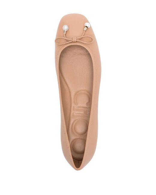Jimmy Choo Natural Neutral Elme Leather Ballet Pumps