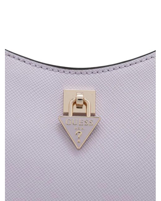 Guess Purple Patsie Logo-Plaque Crosshatch Shoulder Bag