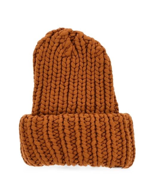 DSquared² Brown Chunky-Knit Turn-Up Beanie Hat