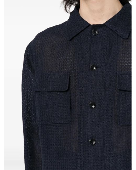 Tagliatore Blue Textured-Finish Button-Down Jacket for men