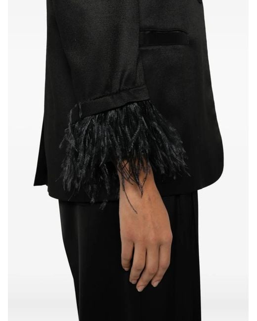 Montedoro Black Feather-Trim Pocket Blazer