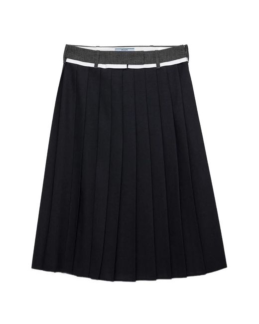 Prada Rush Stitch Geplooide Midi-Rok in het Black
