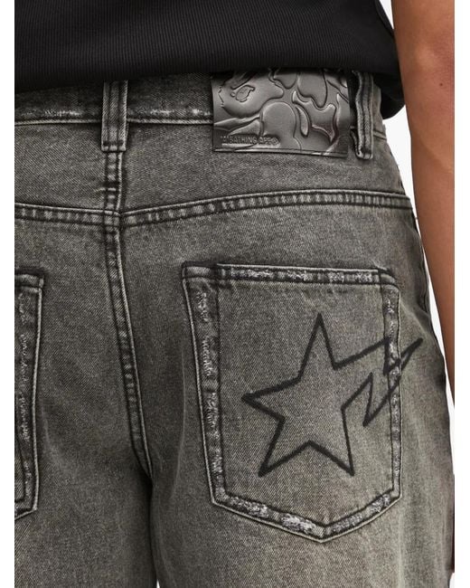 A Bathing Ape Gray Distressed Star-Print Shorts for men