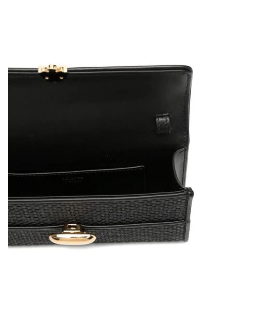 SAVETTE Black Woven Leather-Trim Shoulder Bag