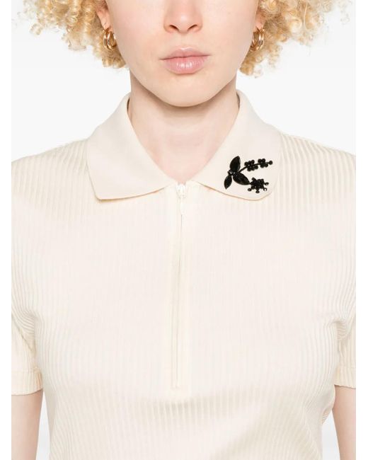 Moncler Natural Beaded Polo Top