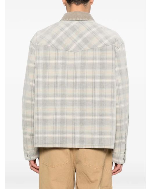 Represent White Plaid Corduroy-Collar Overshirt for men