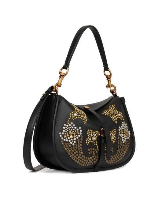 Etro Black Medium Pony Studded Leather Shoulder Bag