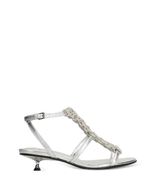 Marc Ellis White Crystal-Embellished Metallic-Finish Sandals