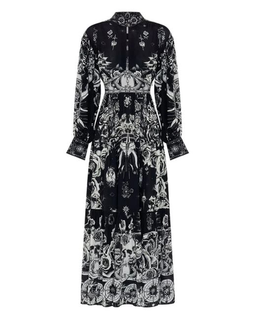 Camilla Tattoo Jurk Met Gelaagde Rok in het Black