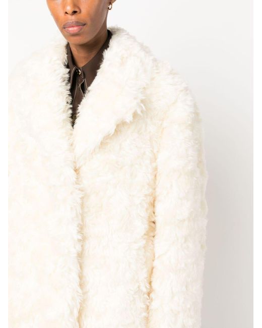 Jil Sander White Notched-lapels Faux-fur Coat