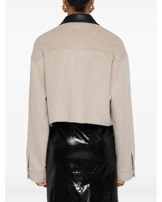 Nanushka Natural Leather-Collar Zip-Up Jacket