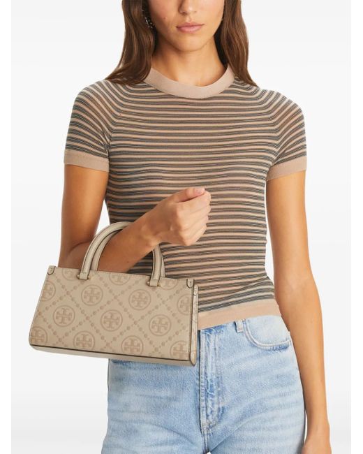 Tory Burch Natural Small T Monogram Tote Bag