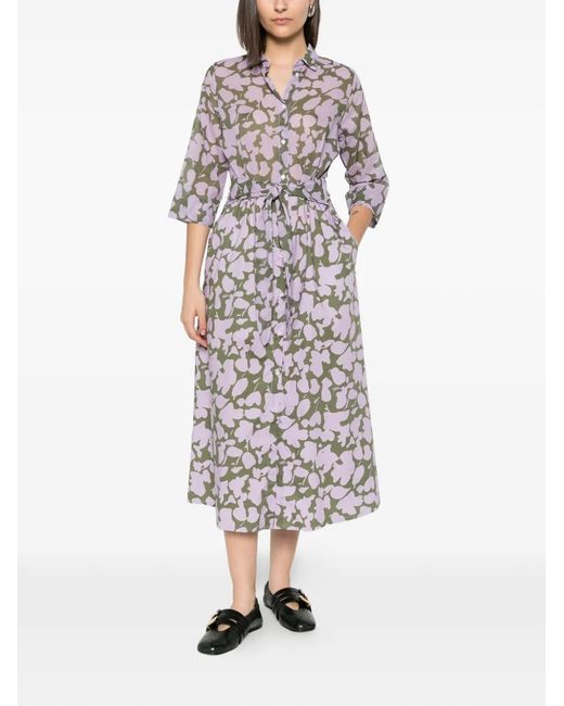Whyci White Patterned Button-Up Midi Dress