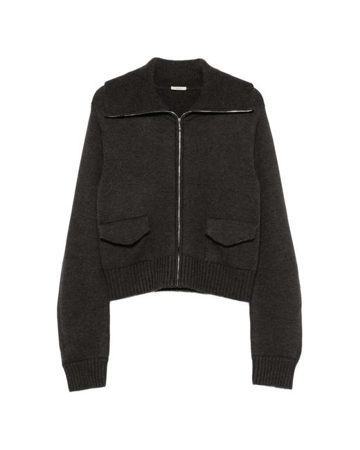 LAMRONS Black Flap-Pocket Zip-Up Cardigan