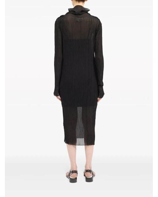 MM6 by Maison Margiela Black Long Sleeves Plissé Midi Dress